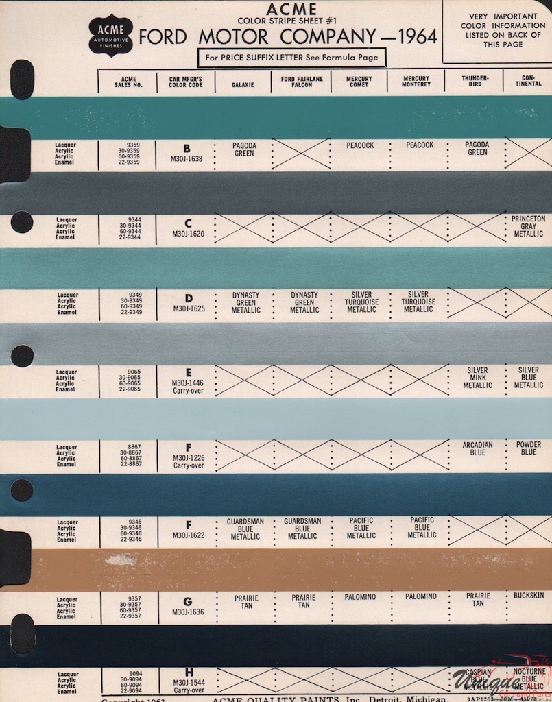 1964 Ford Paint Charts Acme